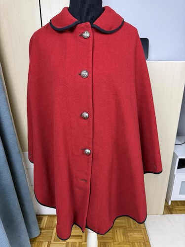 Vintage wool cape red black - wool,