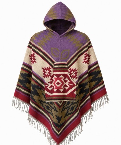 Unisex wool hooded poncho - wool,
