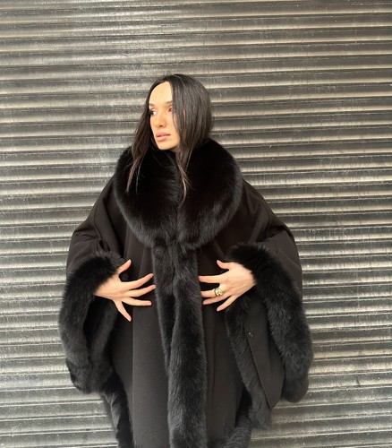 Women black cape genuine - women's, fox