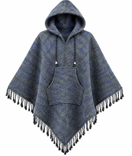 Unisex wool hooded poncho - wool,
