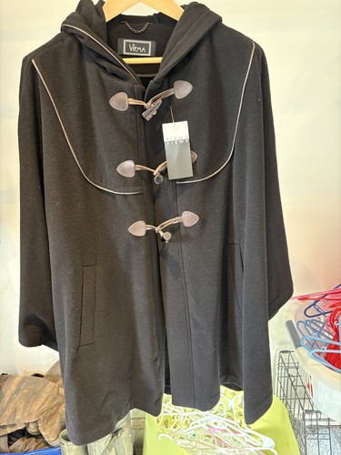 Black wool and cashmere hooded - and,