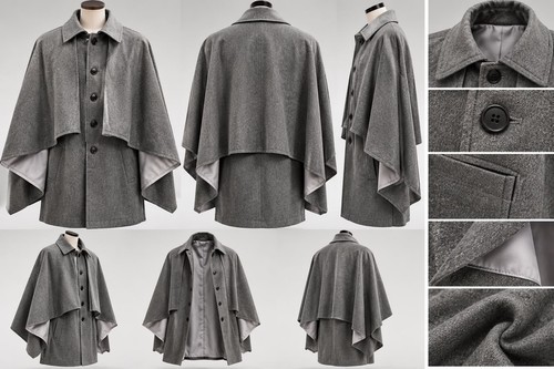 Men grey cape style coat - men’s,