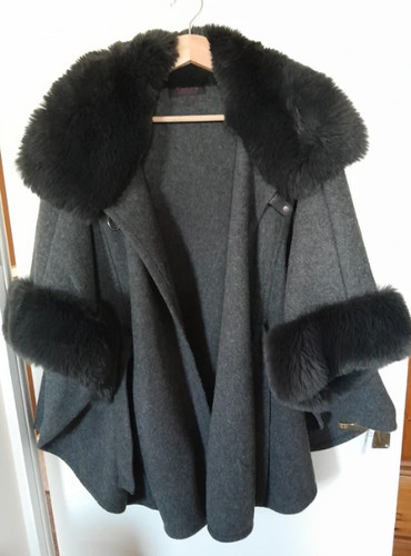 Grey wool blend - cape, faux