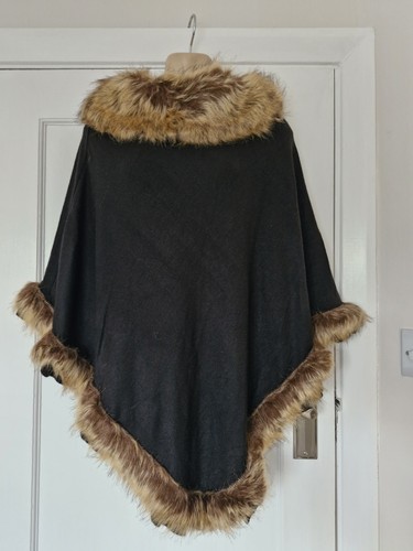 Black warm wool cape - cape, poncho