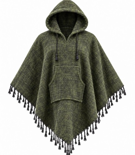 Unisex wool hooded poncho - ,