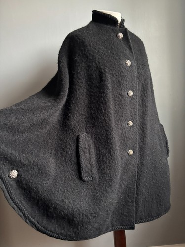 Vintage wool cape cloak black - wool,